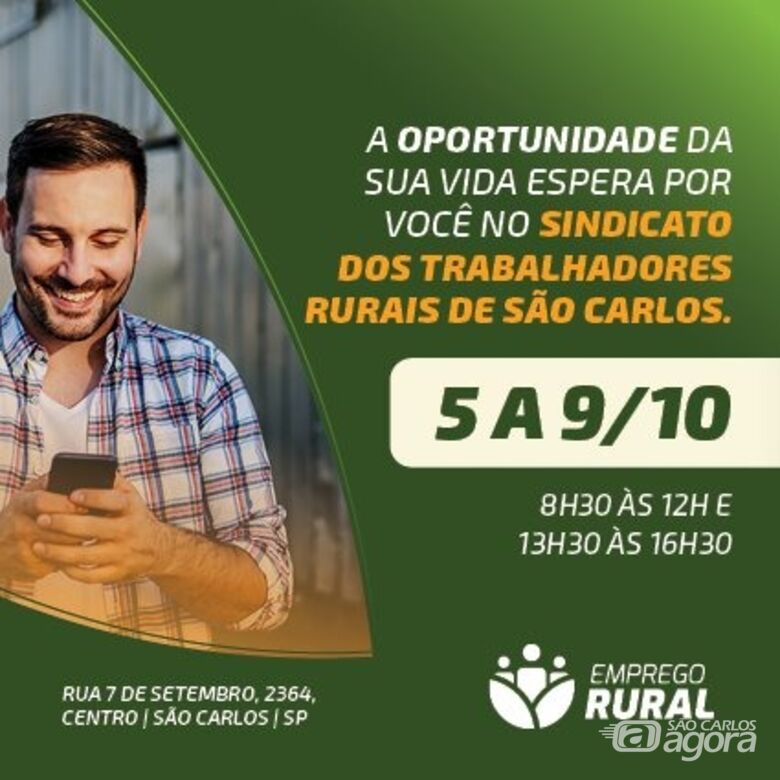 Emprego Rural está em São Carlos e oferece benefícios e descontos exclusivos para candidatos -