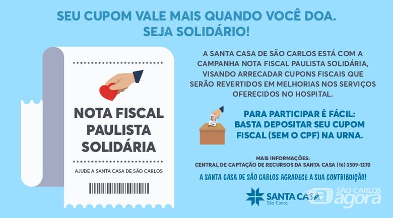 Santa Casa lança a Campanha Nota Fiscal Paulista Solidária - Crédito: Divulgação